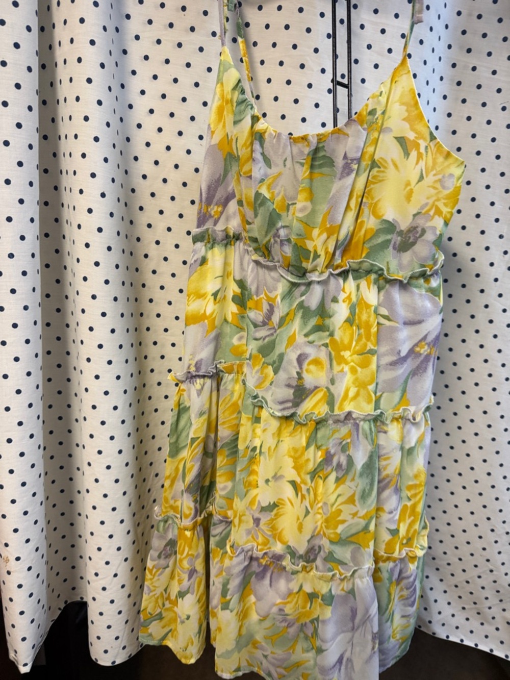 SHEIN Yellow Floral Tiered Spaghetti Strap Dress